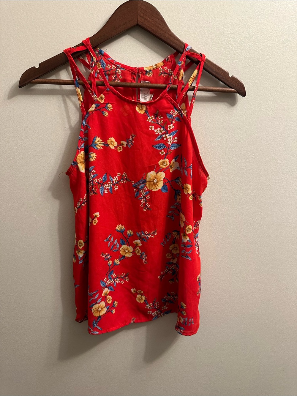#445 Pink Rose Red Floral Strappy Sleeveless Camisole